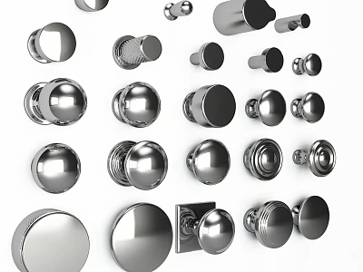 Silver Metal Handles for Home Furniture with Various Round and Flat Designs 3d model