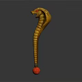 Golden Cobra With Striped Body Flattened Head And Red Ball Base On Dark Background