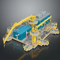 Industrial Building With Yellow Mechanical Arms Blue Main Structure And Platform Machinery Design