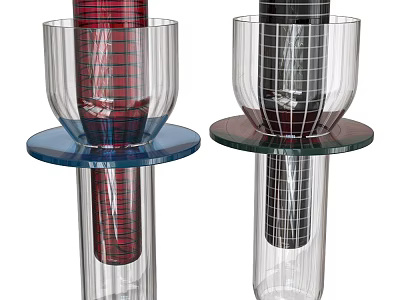 Modern Glass Wall Lamps With Transparent Bodies Red Black Inner Patterns And Blue Brown Bases 3d model