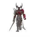 Man With Horns And Red Accents Holding Sword And Chains In Intricate Armor