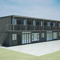 Two Story Container Office Building With Balcony Stairs And Large Windows