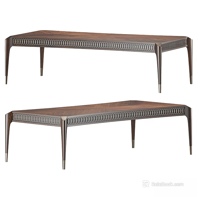Modern Dining Table With Wooden Tabletop And Decorative Metal Leg Design 3d model 
