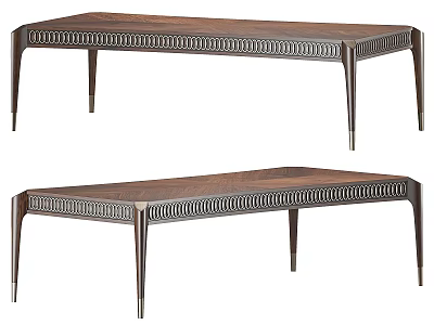 Modern Dining Table With Wooden Tabletop And Decorative Metal Leg Design 3d model