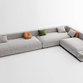 Light Gray Sectional Sofa With Colorful Cushions And Small Side Table 3d model