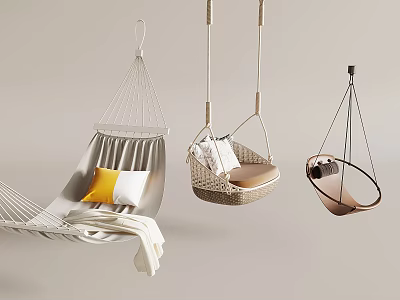 Modern Hanging Chair Interior Design With Woven Rope Cushioned Seats And Soft Pillows 3d model