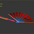 Traditional Red Hand Fan With Golden Ribs And Black Decorative Patterns