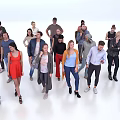 Group of Diverse People Standing in Various Casual Outfits on White Background