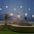 Curved Beige Sofa Coffee Table Set With Green Grass And Star Lights Night Sky Background