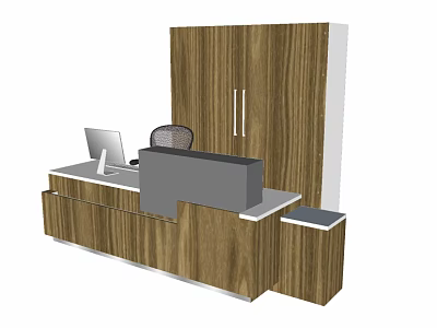 Wooden Reception Desk With Workspace Computer Chair And Storage Cabinet 3d model