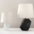 Modern Geometric Table Lamps With White And Black Bases White Fabric Shades