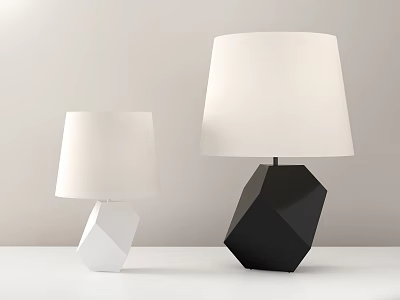 Modern Geometric Table Lamps With White And Black Bases White Fabric Shades 3d model