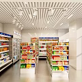 Supermarket Department Store Interior With Shelves Refrigerated Cases And Product Displays