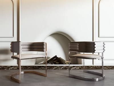 Modern Accent Chairs With Metal Frame And Upholstered Seats In White Wall Arched Niche Room 3d model