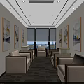 Modern Public Office Space With Green Plants Work Desks Office Chairs And Black Grid Ceiling