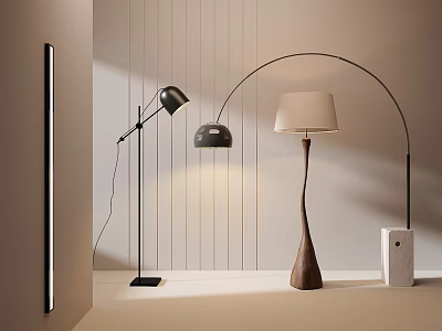 Modern Floor Lamps with Arc Design Metal Stand and Wooden Base for Home Decor 3d model