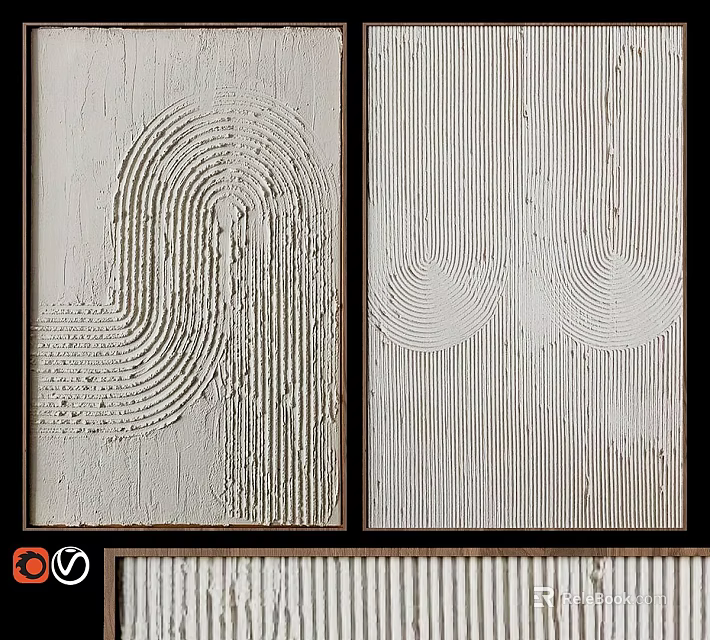 Minimalist Abstract Painting Diptych With Textural Lines And Neutral Relief Patterns 3d model 