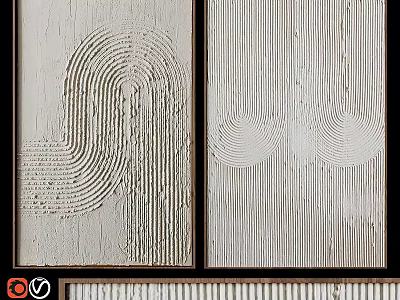 Minimalist Abstract Painting Diptych With Textural Lines And Neutral Relief Patterns 3d model