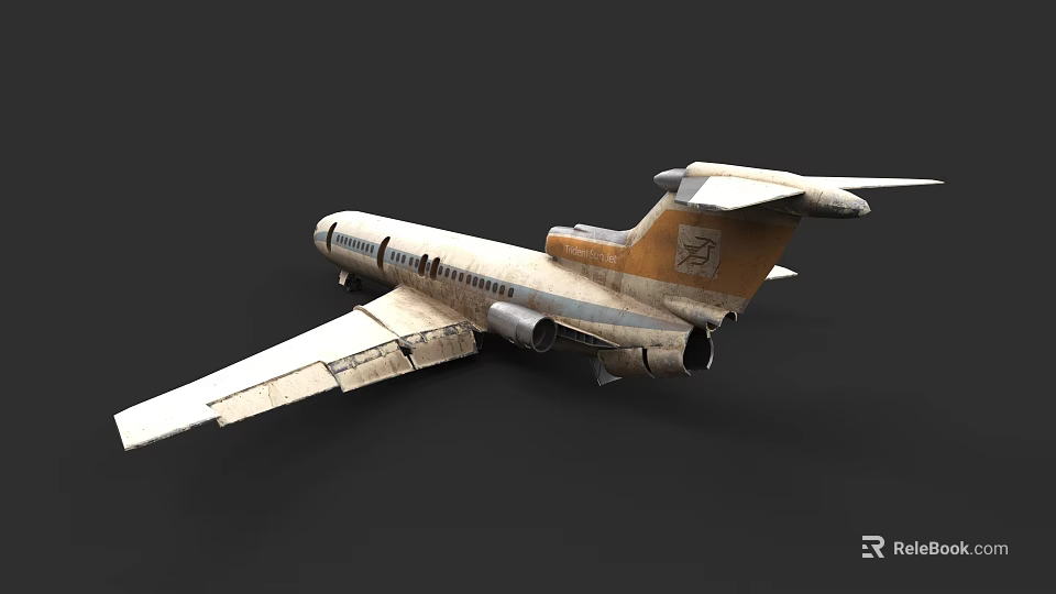 Vintage Passenger Plane With Weathered Exterior Dual Engines Long Wings And Tail Logo 3d model 