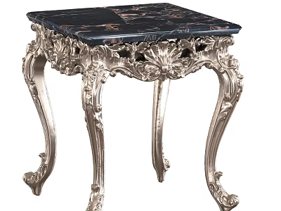 Elegant Black Marble Top Silver Ornate Carved Legs Decorative Side Table 3d model