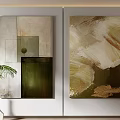 Modern Abstract Paintings with Green Beige and Gold Tones Minimalist Interior Wall Decor