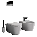 Modern Minimalist Bathroom With White Toilet Sink Toilet Brush And Gray Wall