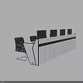 Modern Control Console Workstation With Multiple Lit Monitors And Office Chairs 3d model