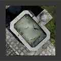 Outdoor Stone Square Wash Basin With Pedestal Faucet And Stone Paved Base