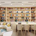 Modern Library Interior Design With Bookshelves Comfortable Chairs And Table 3d model