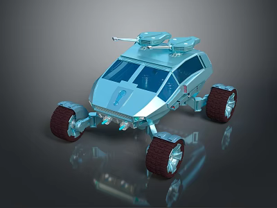 Futuristic Exploration Rover with Large Wheels Silver Exterior and Top Equipment 3d model