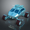 Futuristic Exploration Rover with Large Wheels Silver Exterior and Top Equipment