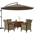 Outdoor Chairs with Wicker Design Metal Frame and Round Table Under Cantilever Umbrella