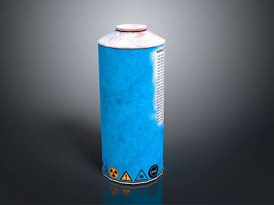 Blue Cylindrical Household Spray Can With White Cap And Warning Labels 3d model