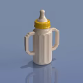 White Baby Bottle With Yellow Cap Two Handles And Orange Square Patterns