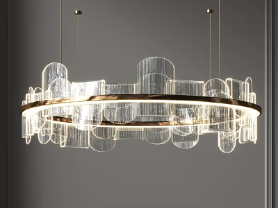 Modern Chandelier Design With Golden Ring And Transparent Illuminated Elements 3d model
