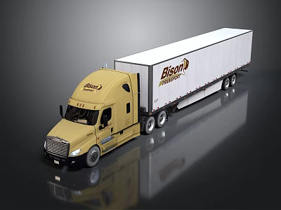 Yellow Semi Truck Cab With White Trailer And Bison Transport Logo 3d model