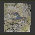 Detailed Terrain Model Showcasing Mountain Ranges Blue Lake And Green Vegetation