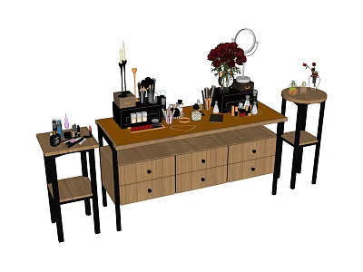 Modern Display Shelves with Wooden Drawers Cosmetics Vase Mirror and Multi tier Design 3d model