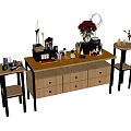 Modern Display Shelves with Wooden Drawers Cosmetics Vase Mirror and Multi tier Design