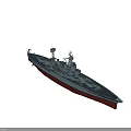 Military Warship with Gray Superstructure Red Hull and Tower Deck Equipment