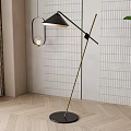 Modern Arched Floor Lamp With Black Base In Minimalist Room Wooden Floor And Green Plant