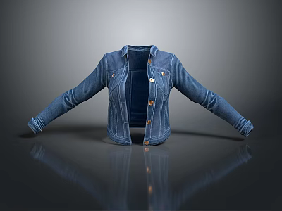 Classic Blue Denim Jacket With Long Sleeves Open Front And Buttons 3d model
