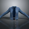 Classic Blue Denim Jacket With Long Sleeves Open Front And Buttons 3d model