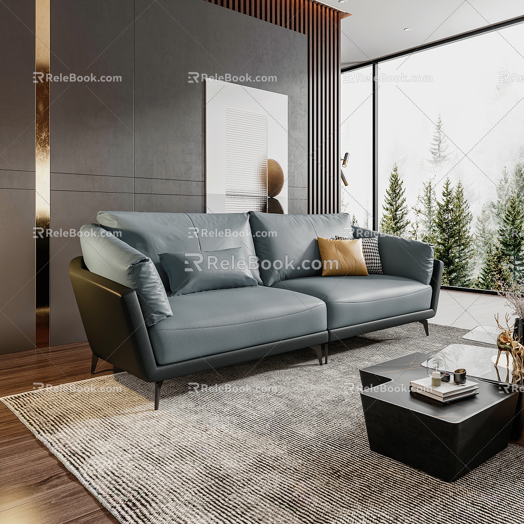 Modern Double Sofa Coffee Table Decoration Combination Sofa Leather Sofa Italian Minimalist Sofa Sofa 3d model