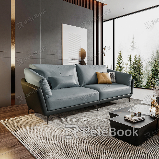 Modern Double Sofa Coffee Table Decoration Combination Sofa Leather Sofa Italian Minimalist Sofa Sofa model