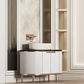 Modern Bathroom Cabinet With White Design Built in Shelves LED Lighting And Ceramic Sink