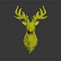 Artistic Deer Head with Green Plants Growing on Antlers and Blue Watercolor Neck
