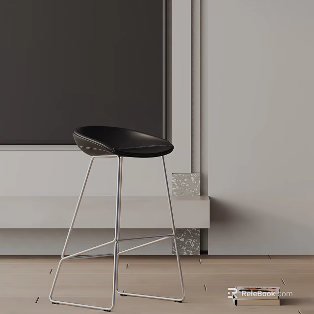Modern Bar Stool With Sleek Black Seat And Sturdy Metal Frame Design 3d model 