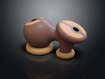 Musical Instrument Art Supplies Brown Drums With Orange Accents And Woven Mats Base 3d model