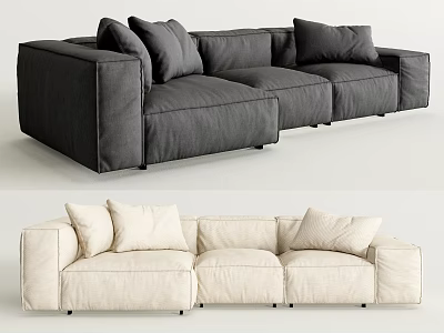 Modern Three Seater Sofa With Dark Gray And Beige Fabric Plush Cushions Design 3d model